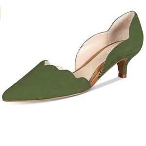 YDN Classic Pointy Toe Kitten Pumps Slip-on Suede